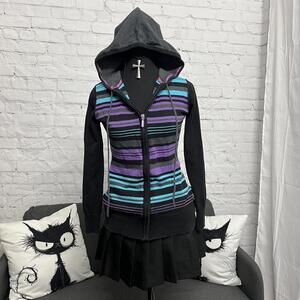 Y2K Oxygen scenecore striped multi color zip up hoodie Size M slim fit